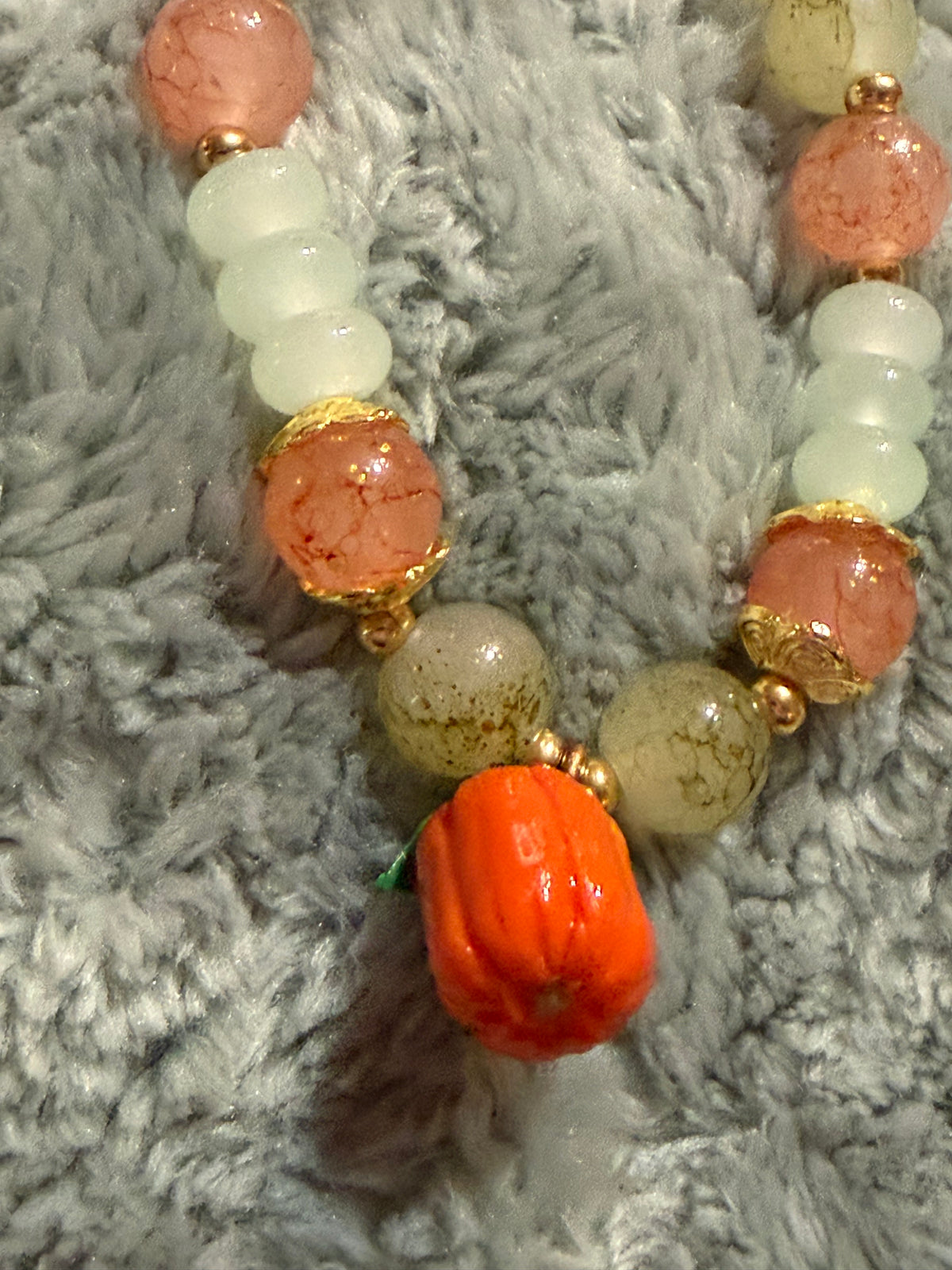 Handcrafted Clay Pumpkin Charm bracelet with Glass beads