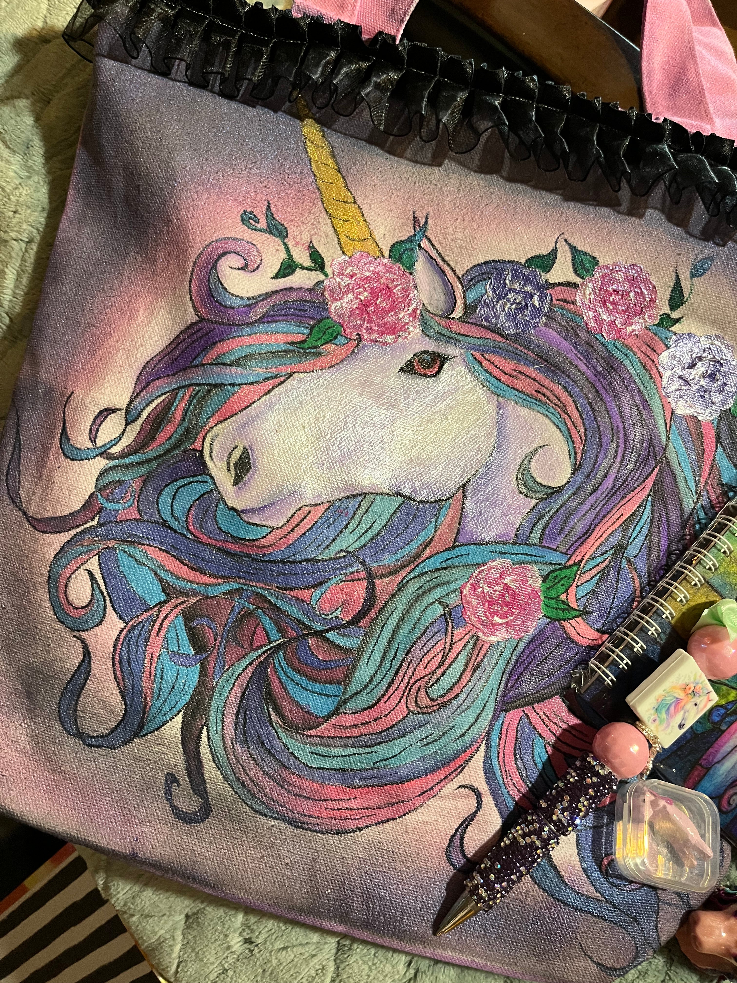 Unicorn bundle with hand painted tote and handcrafted figures