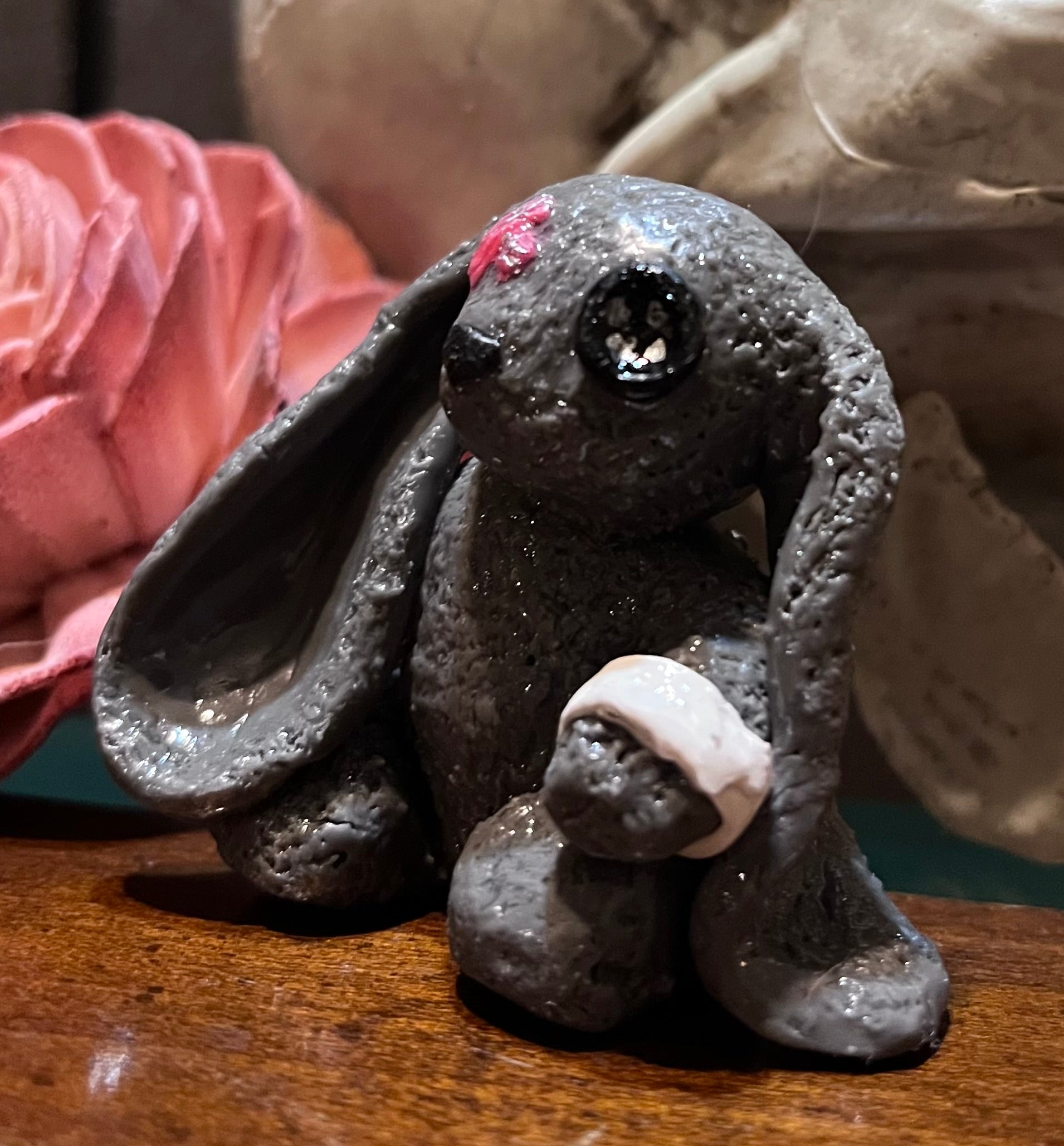 Love me bunny clay hand crafted figure