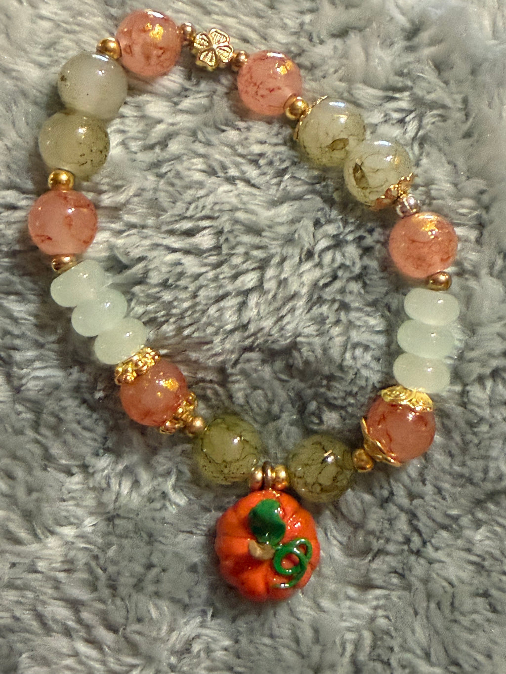 Handcrafted Clay Pumpkin Charm bracelet with Glass beads