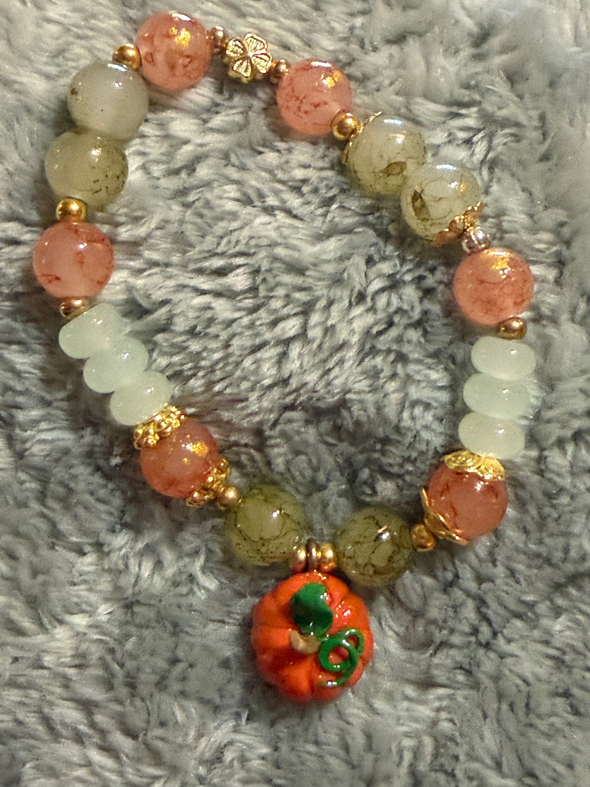Handcrafted Clay Pumpkin Charm bracelet with Glass beads