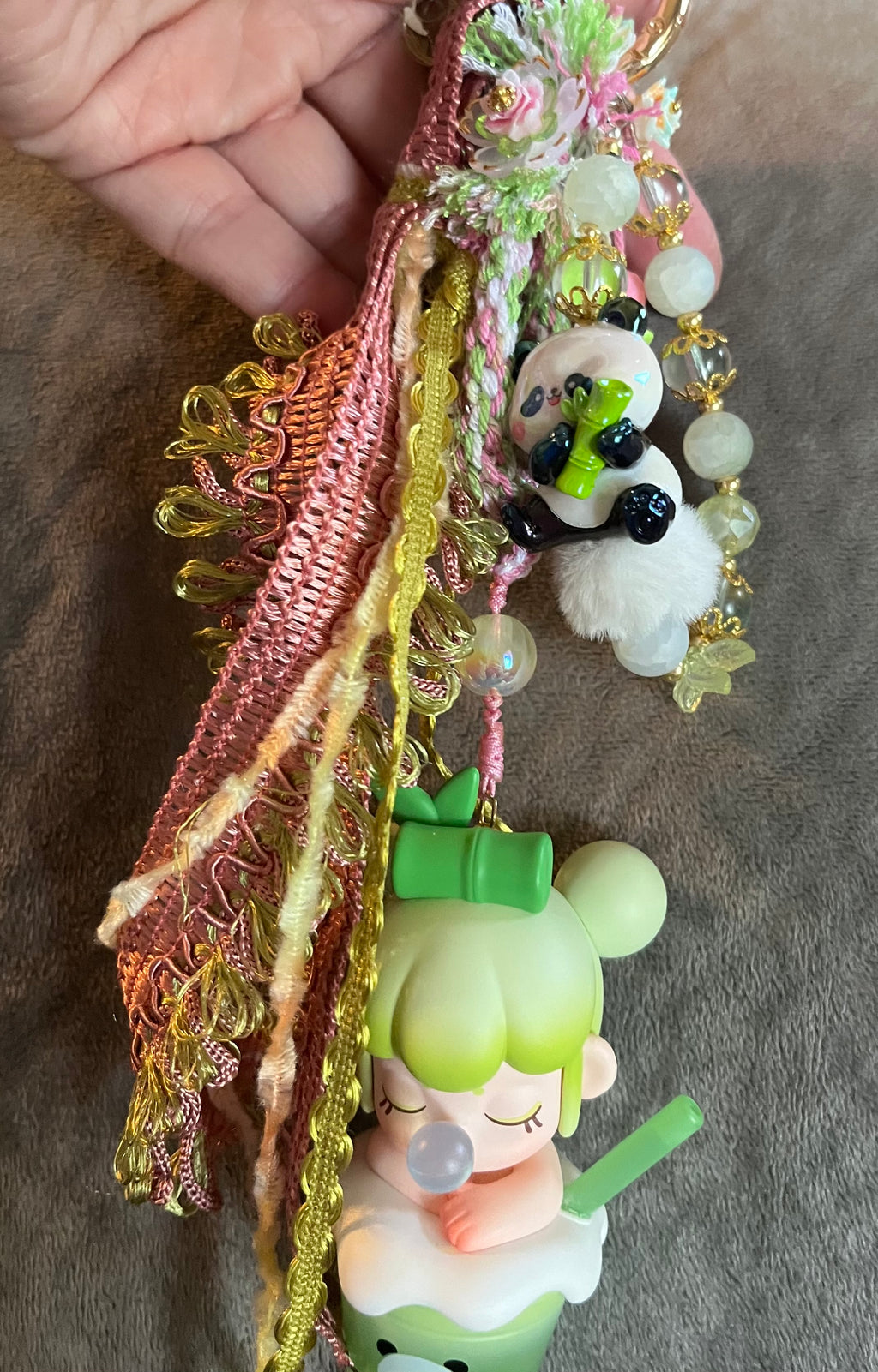 Boba tea panda bag charm