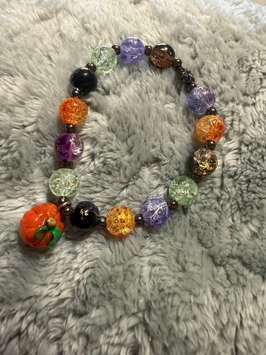 Halloween Clay Charm Pumpkin Glass bead Bracelet
