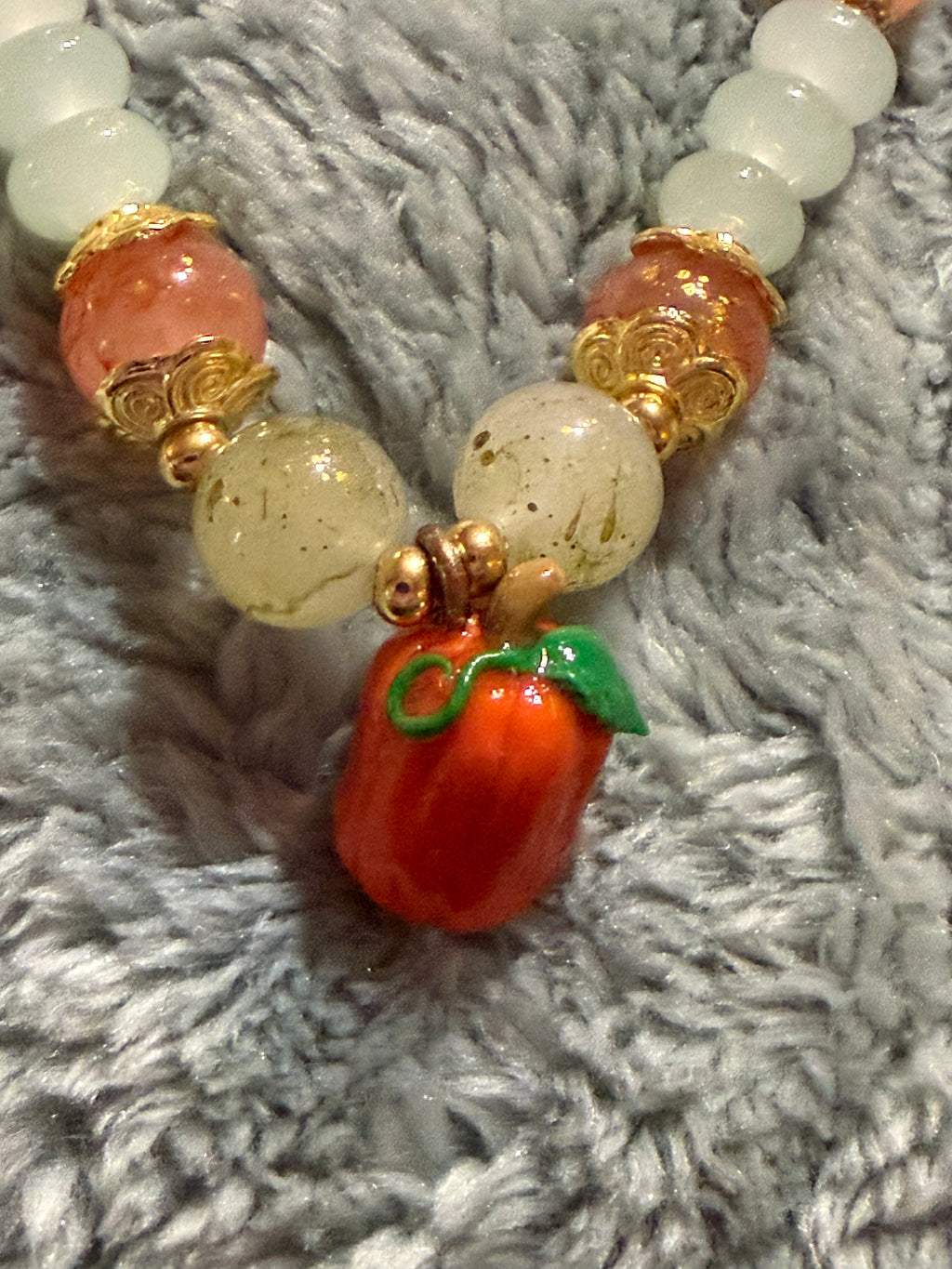 Handcrafted Clay Pumpkin Charm bracelet with Glass beads