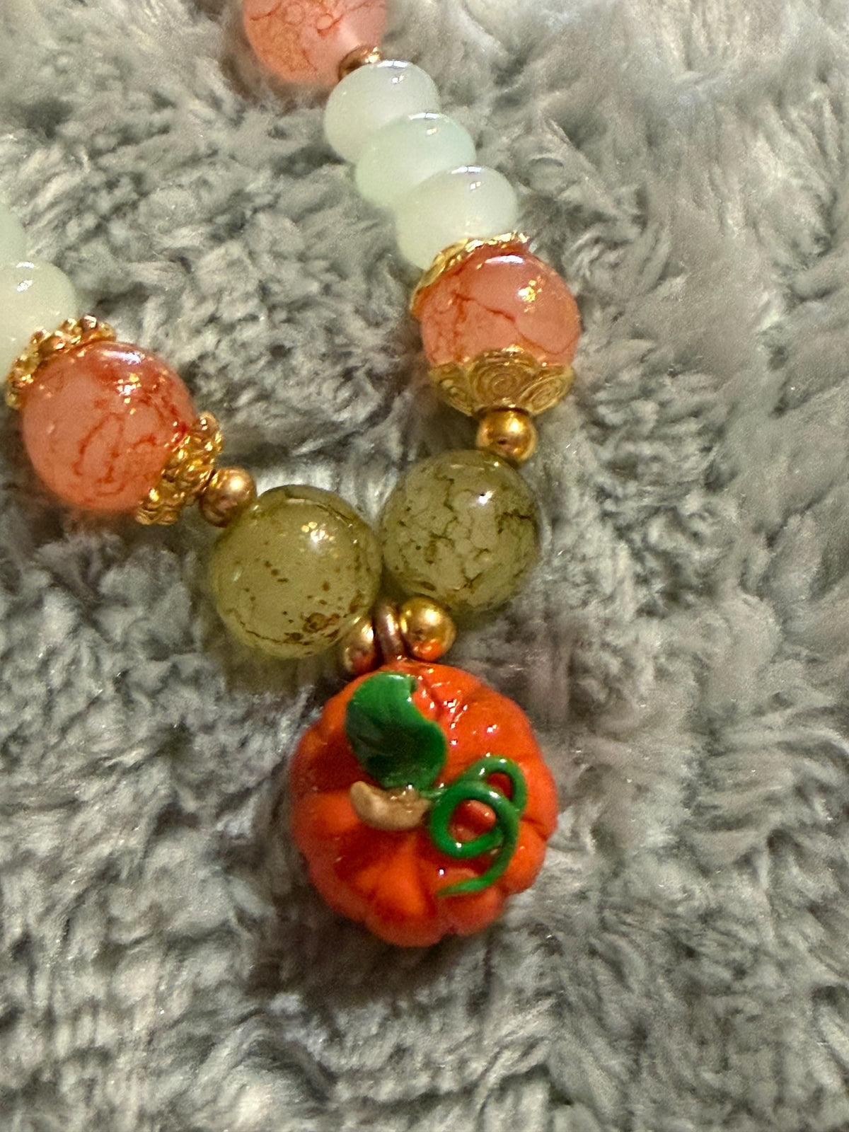 Handcrafted Clay Pumpkin Charm bracelet with Glass beads